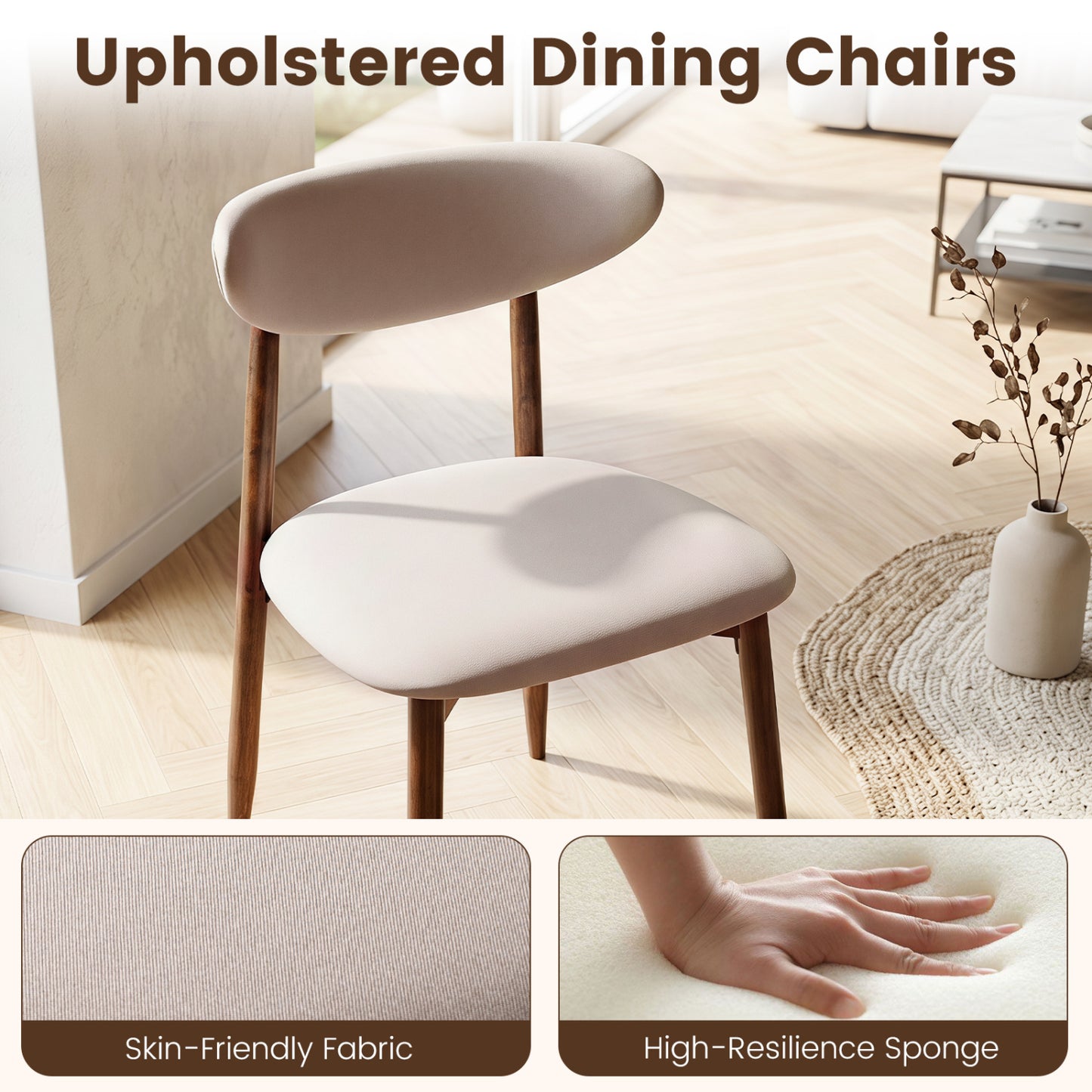 Set of 2 beige fabric upholstered dining chairs with curved backs, stylish kitchen and dining furniture by Wilsons Home Store