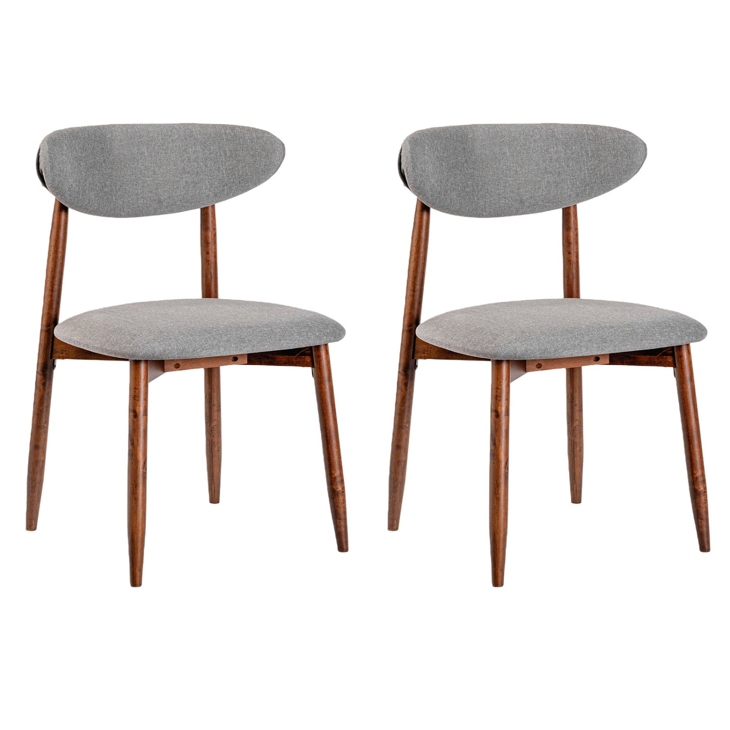 Set of 2 beige fabric upholstered dining chairs with curved backs, designed for kitchen and dining room comfort.