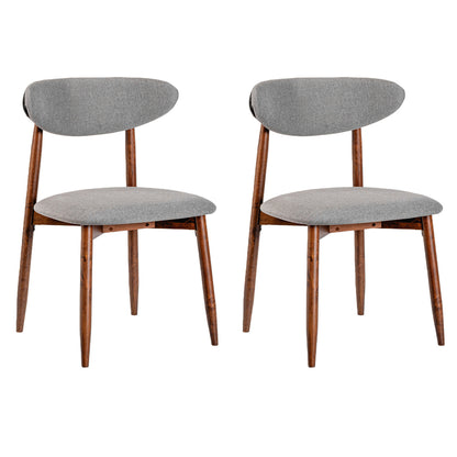 Set of 2 beige fabric upholstered dining chairs with curved backs, designed for kitchen and dining room comfort.