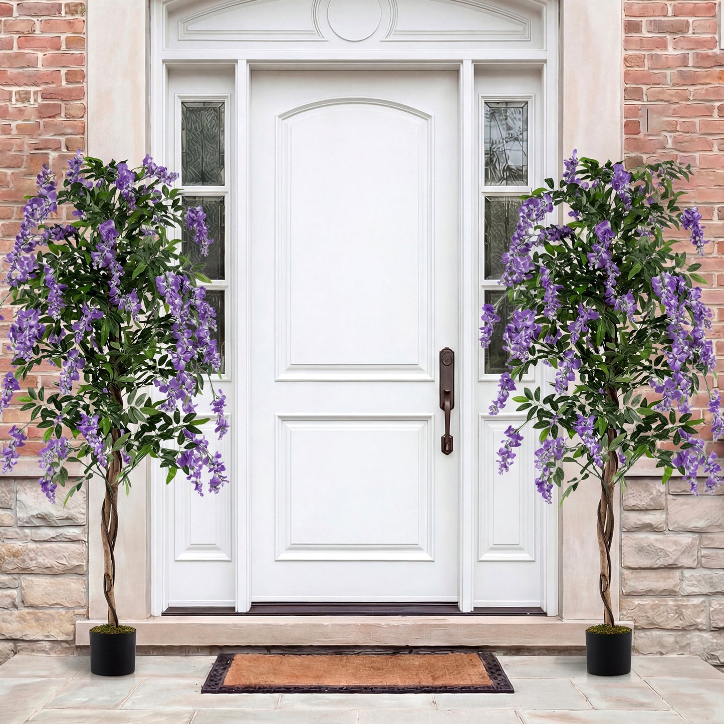 Fake Ficus Plant 6 FT Artificial Wisteria Tree with Natural Trunks and Purple Lifelike Flowers