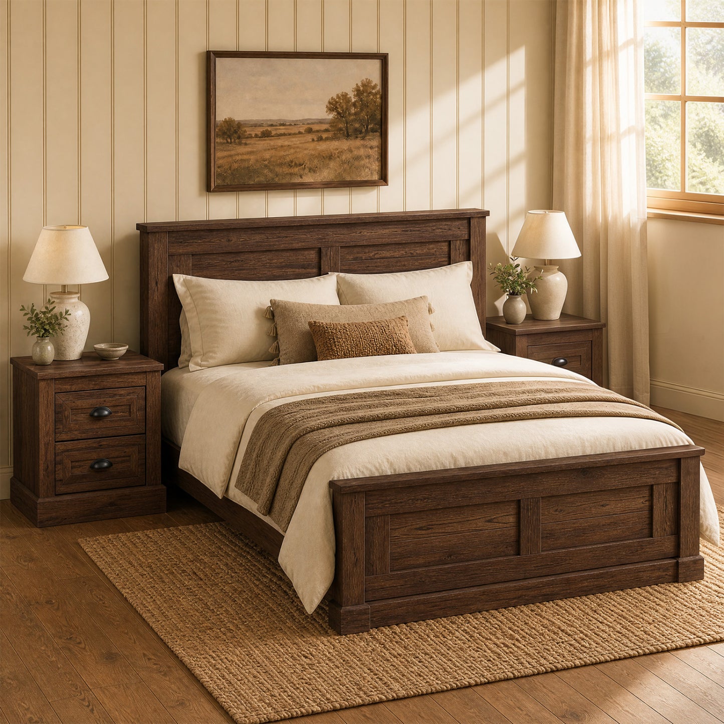Set of 2 Farmhouse Nightstand with 2 Drawers & Storage for Living Room Bedroom-Brown