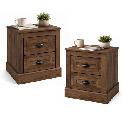 Set of 2 Farmhouse Nightstand with 2 Drawers & Storage for Living Room Bedroom-Brown