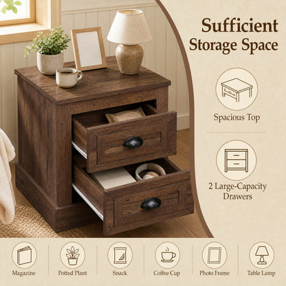 Set of 2 Farmhouse Nightstand with 2 Drawers & Storage for Living Room Bedroom-Brown