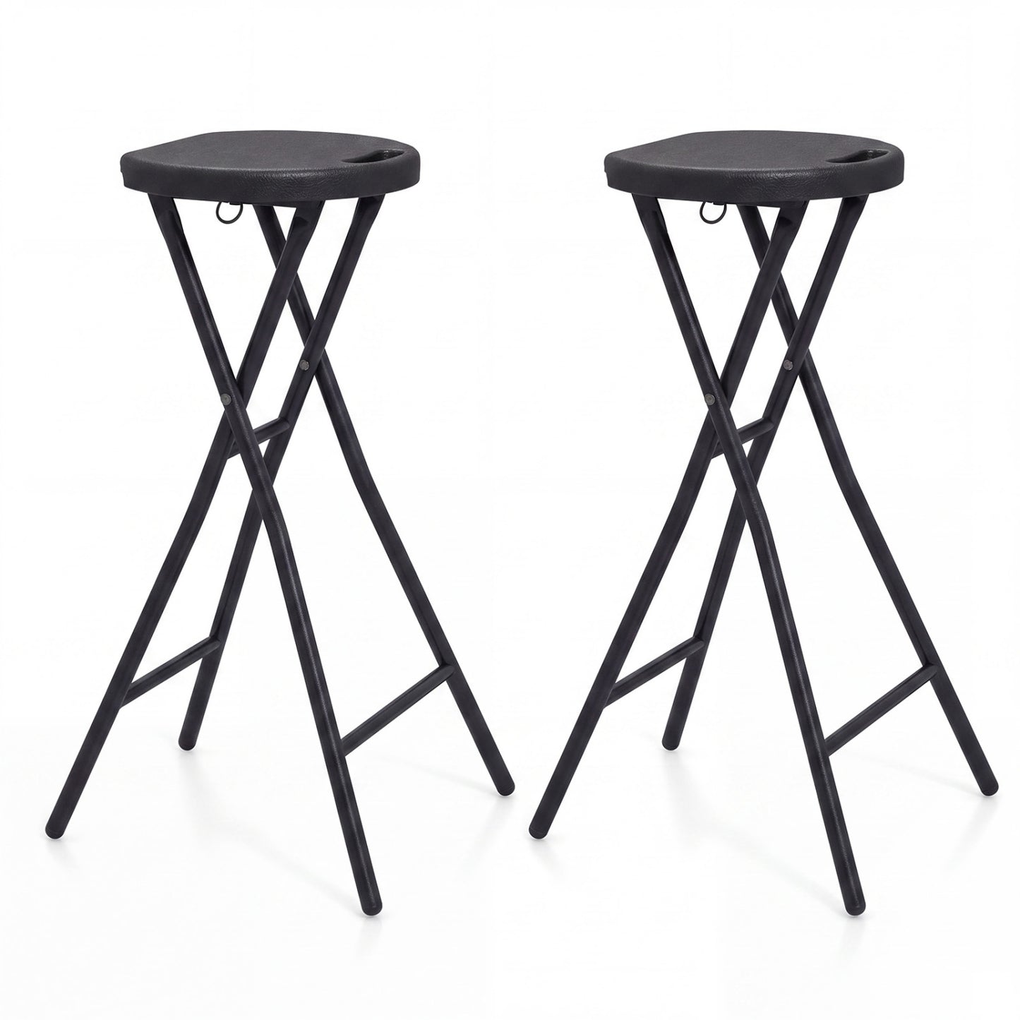 Set of 2 Folding Bar Stool 27.5" with HDPE Seat & Carry Handle for Kitchen Bar-Black