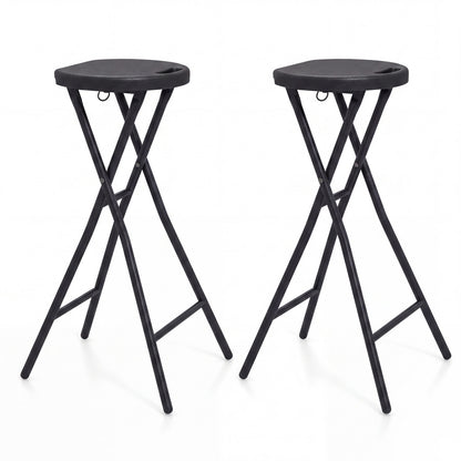 Set of 2 Folding Bar Stool 27.5" with HDPE Seat & Carry Handle for Kitchen Bar-Black