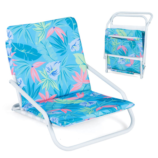 Set of 2 Wilsons Home Store folding beach chairs with sponge padded seats for outdoor camping and patio use.