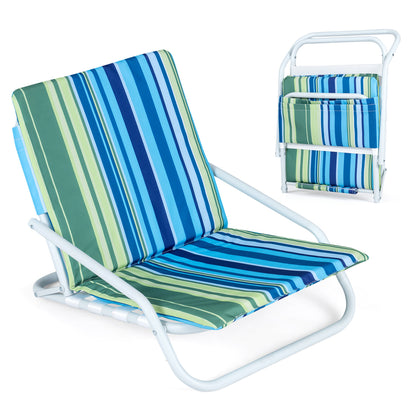 Set of 2 Wilsons Home Store folding beach chairs with sponge padded seats for outdoor camping and patio use.