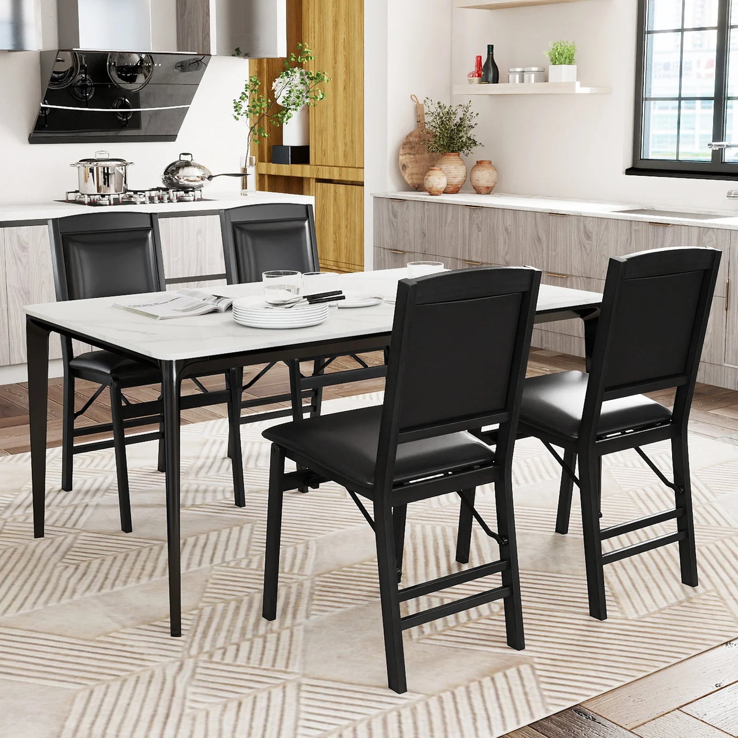 Set of 2 Folding Dining Chairs with Padded Seat and High Backrest-Black