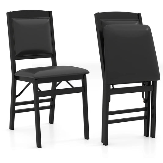 Set of 2 Folding Dining Chairs with Padded Seat and High Backrest-Black