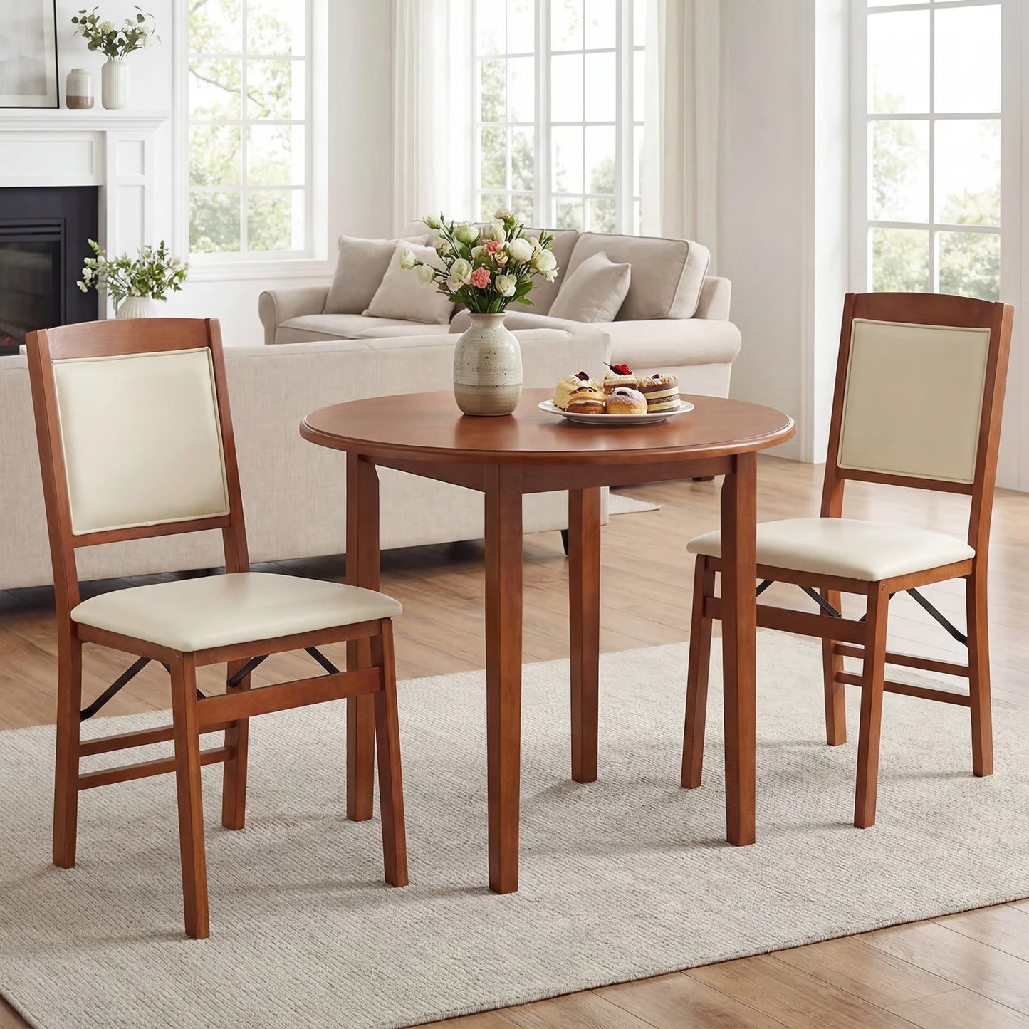 Set of 2 Folding Dining Chairs with Padded Seat and High Backrest-Black