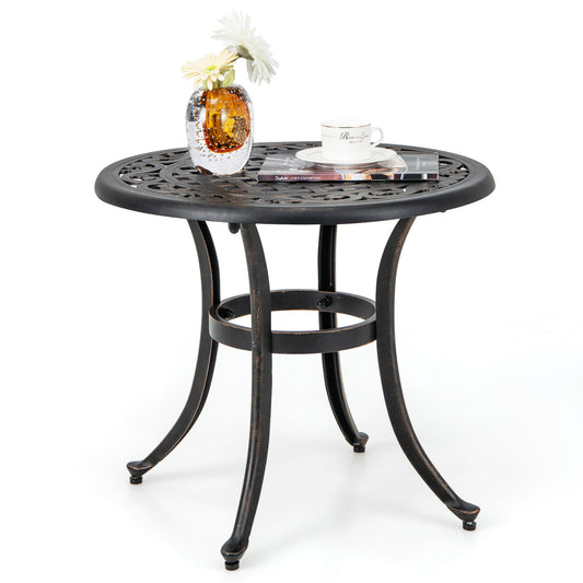 Set of 2 Heavy-Duty Outdoor Aluminum Side Table with Adjustable Footpads for Patio-Antique Brown