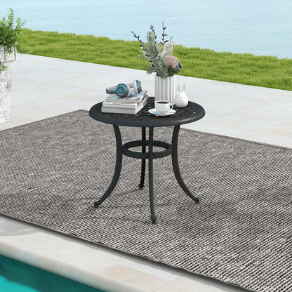 Set of 2 heavy-duty outdoor aluminum patio coffee tables with adjustable footpads in antique brown, suitable for outdoor patio use.