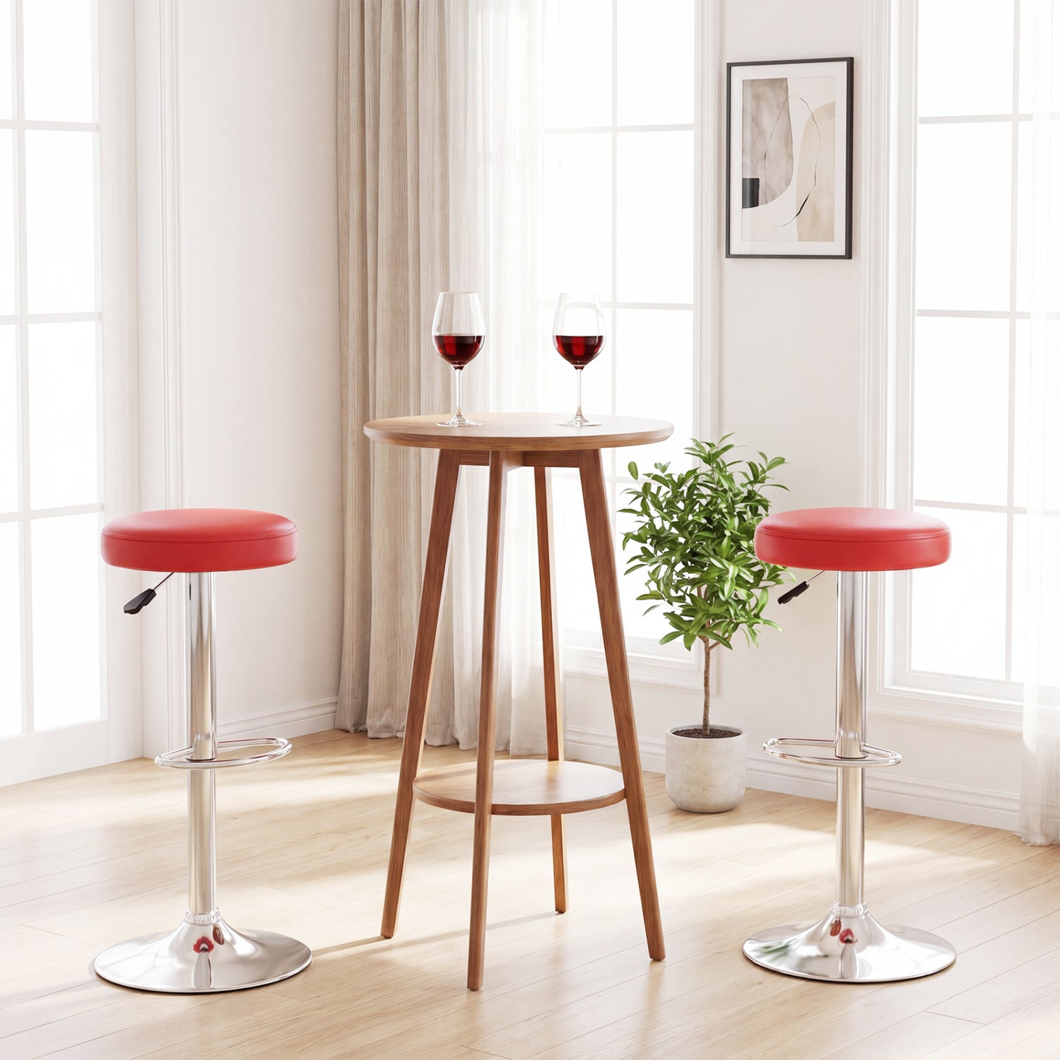 Set of 2 red height-adjustable swivel bar stools with 360° rotation, modern kitchen and dining furniture from Wilsons Home Store