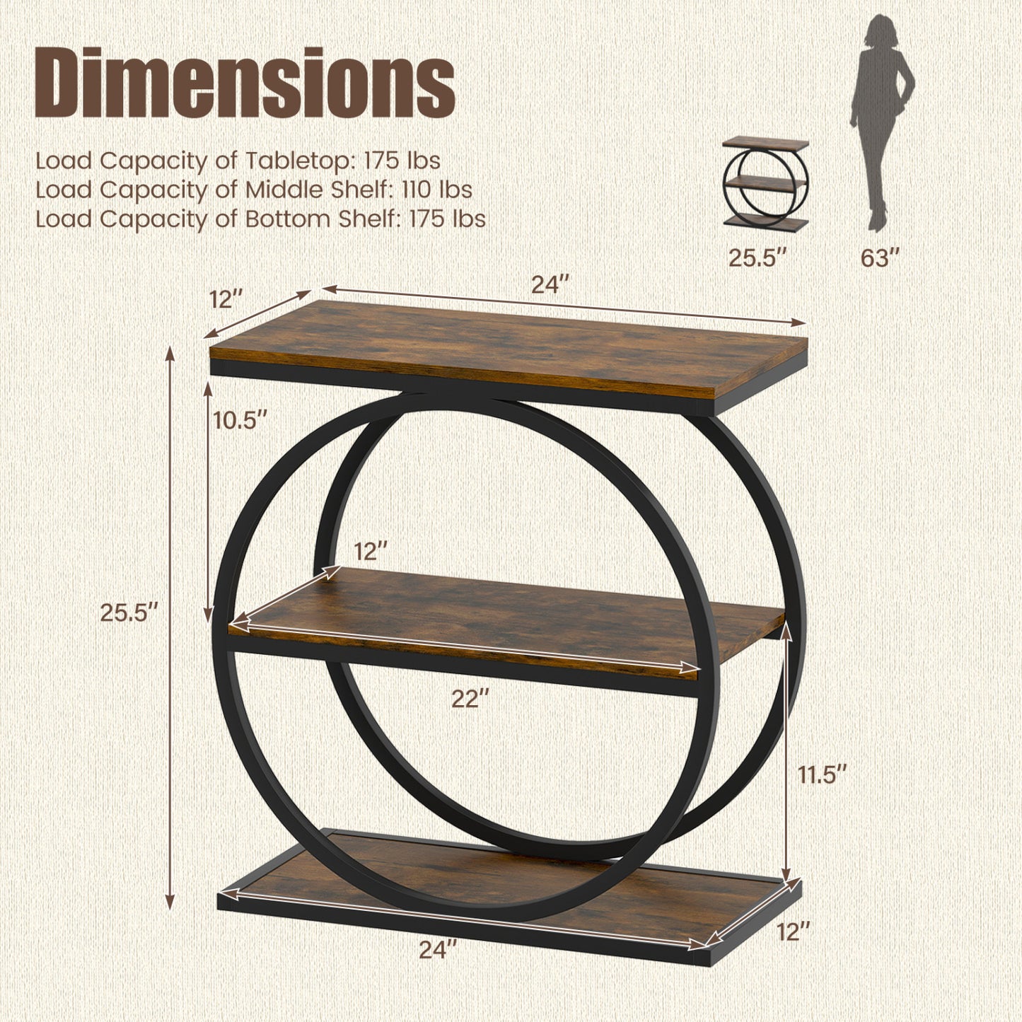 Set of 2 Industrial Faux Marble Side Table with Metal Frame for Small Spaces-Rustic Brown