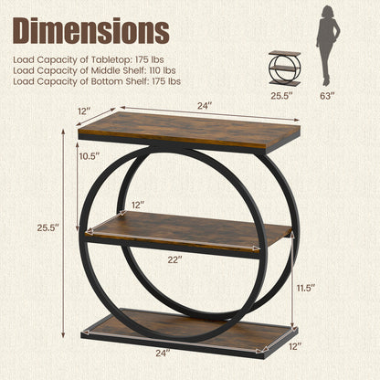 Set of 2 Industrial Faux Marble Side Table with Metal Frame for Small Spaces-Rustic Brown