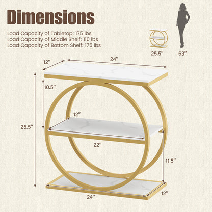 Set of 2 Industrial Faux Marble Side Table with Metal Frame for Small Spaces-Rustic Brown