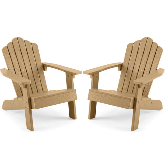 Set of 2 Kids Adirondack Chairs All-weather Outdoor Chairs for Children with Tilted High Backrest-Brown