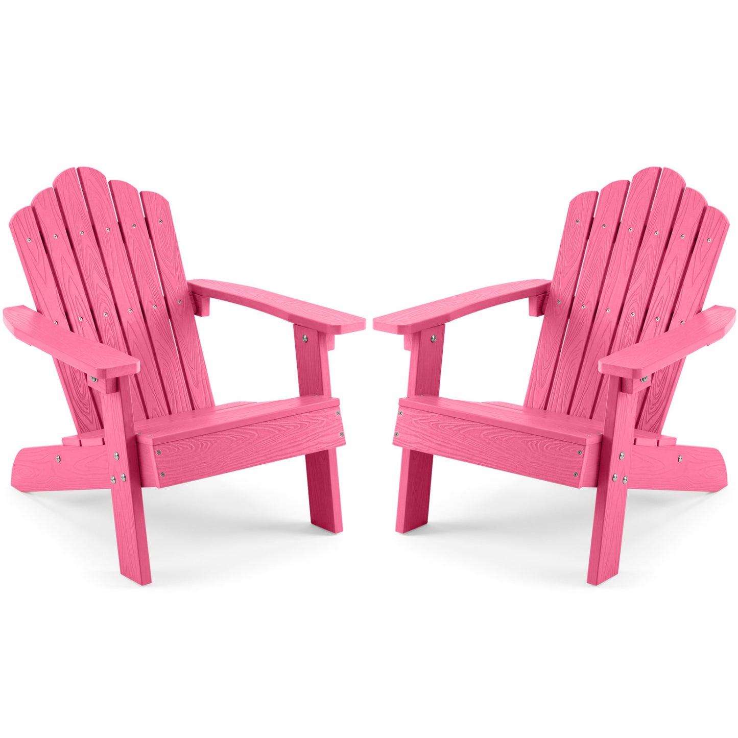 Set of 2 kids outdoor Adirondack chairs in brown with high tilted backrests, suitable for outdoor patio and garden use.