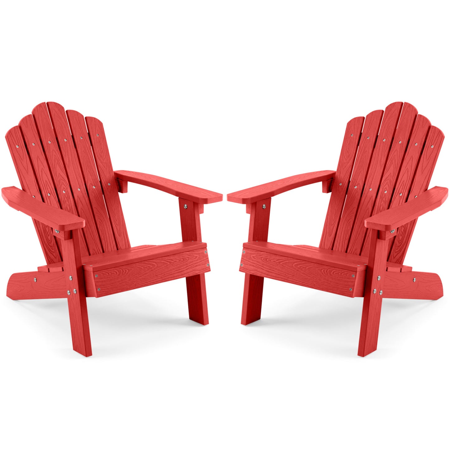 Set of 2 brown kids outdoor Adirondack chairs with high backs and tilted seats, weather-resistant patio furniture for children.
