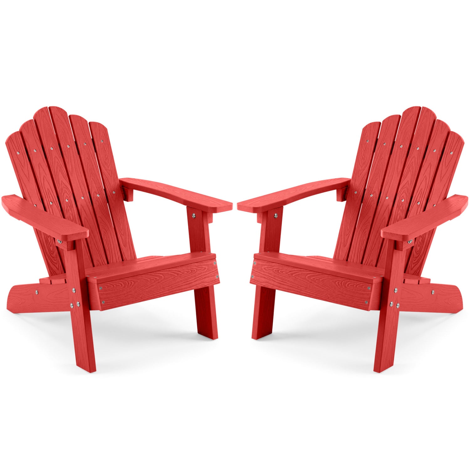Set of 2 brown kids outdoor Adirondack chairs with high backs and tilted seats, weather-resistant patio furniture for children.
