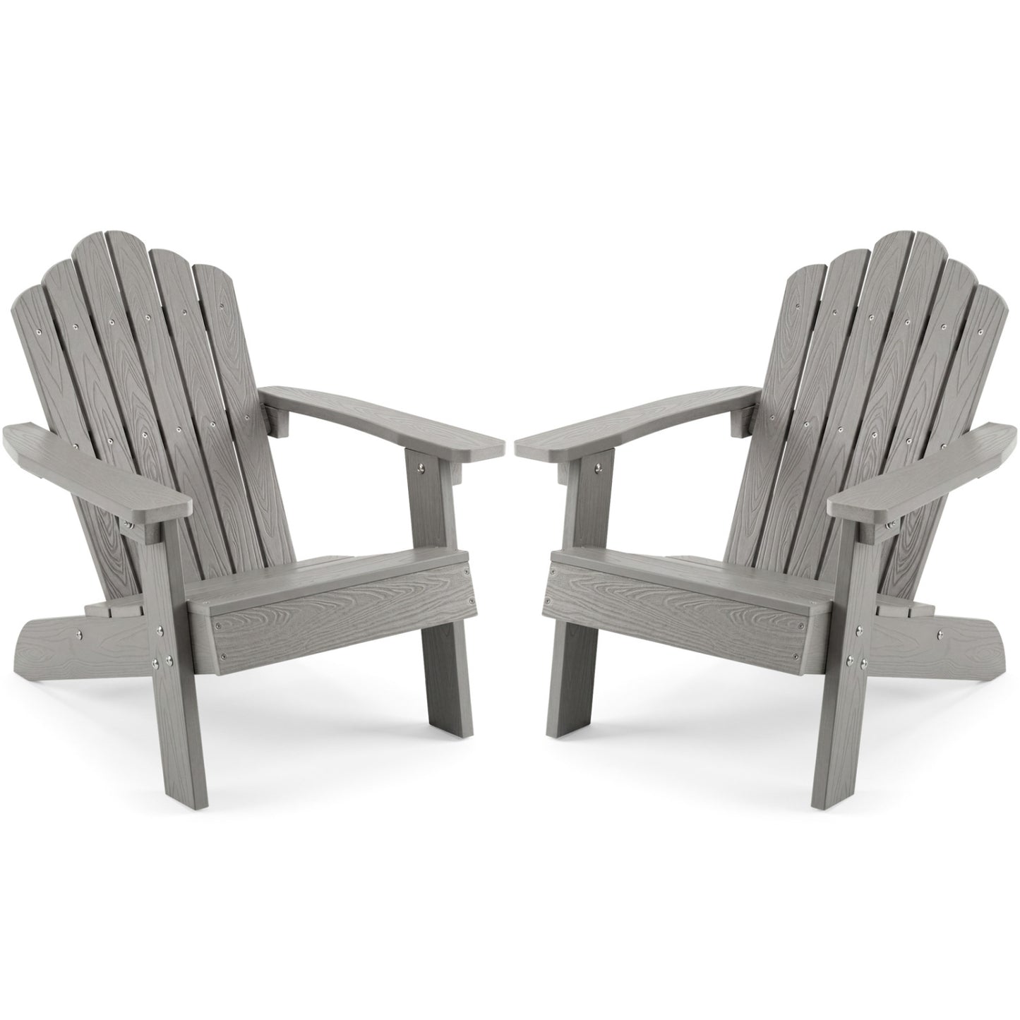 Set of 2 kids outdoor Adirondack chairs with high backrests in brown, all-weather patio furniture for children.