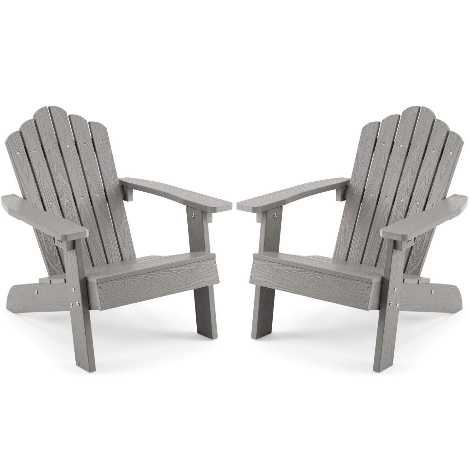 Set of 2 kids outdoor Adirondack chairs with high backrests in brown, all-weather patio furniture for children.