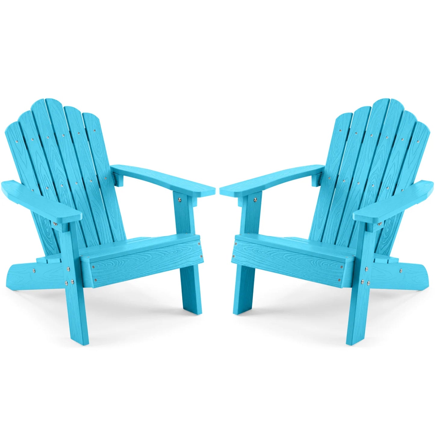 Set of 2 brown kids outdoor Adirondack chairs with high backrests, all-weather design, perfect for patio or garden seating.