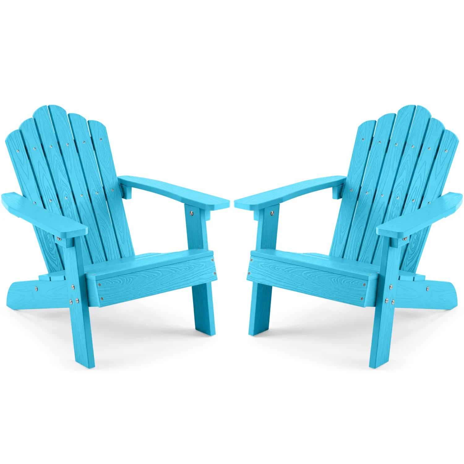 Set of 2 brown kids outdoor Adirondack chairs with high backrests, all-weather design, perfect for patio or garden seating.