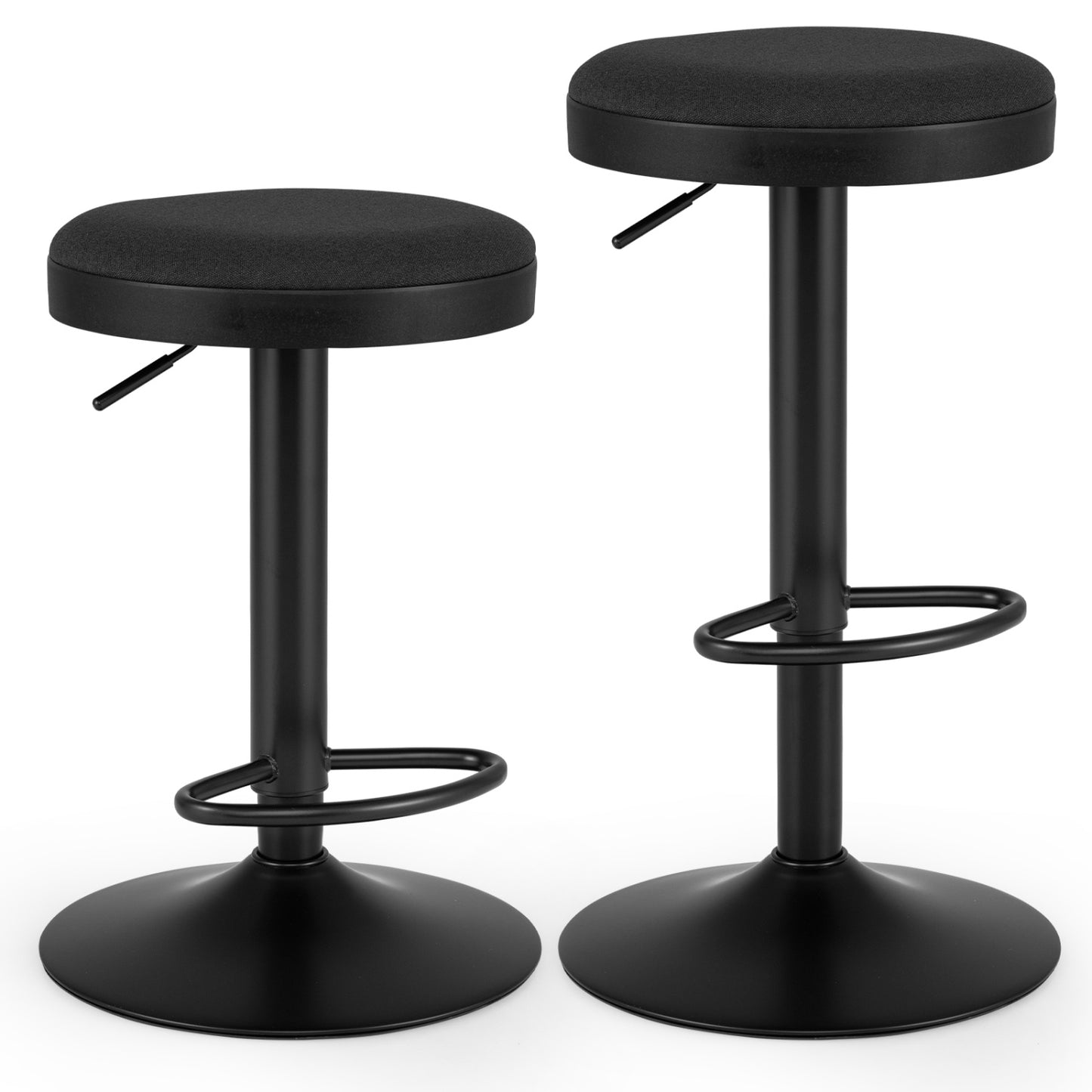 Set of 2 Kitchen Bar Stools with Height Adjustment Padded Seat and D-Shaped Footrest-Black