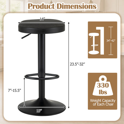 Set of 2 Kitchen Bar Stools with Height Adjustment Padded Seat and D-Shaped Footrest-Black