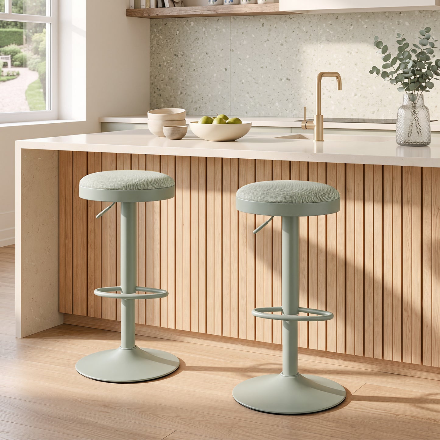 Set of 2 Kitchen Bar Stools with Height Adjustment Padded Seat and D-Shaped Footrest-Black