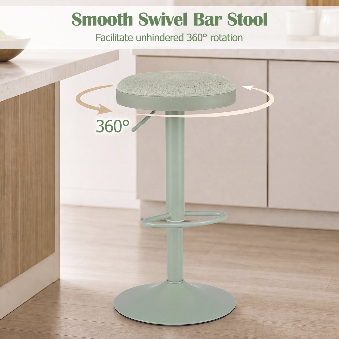 Set of 2 Kitchen Bar Stools with Height Adjustment Padded Seat and D-Shaped Footrest-Black