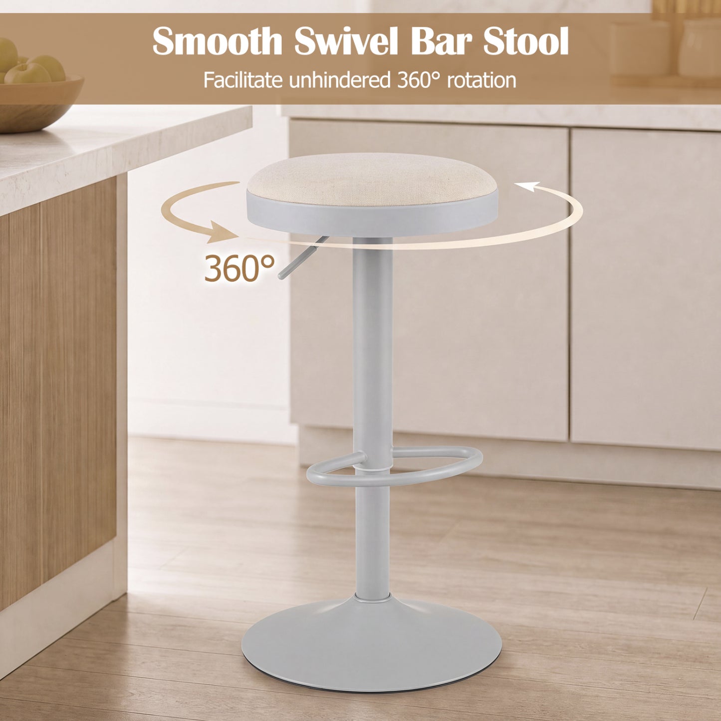 Set of 2 Kitchen Bar Stools with Height Adjustment Padded Seat and D-Shaped Footrest-Black