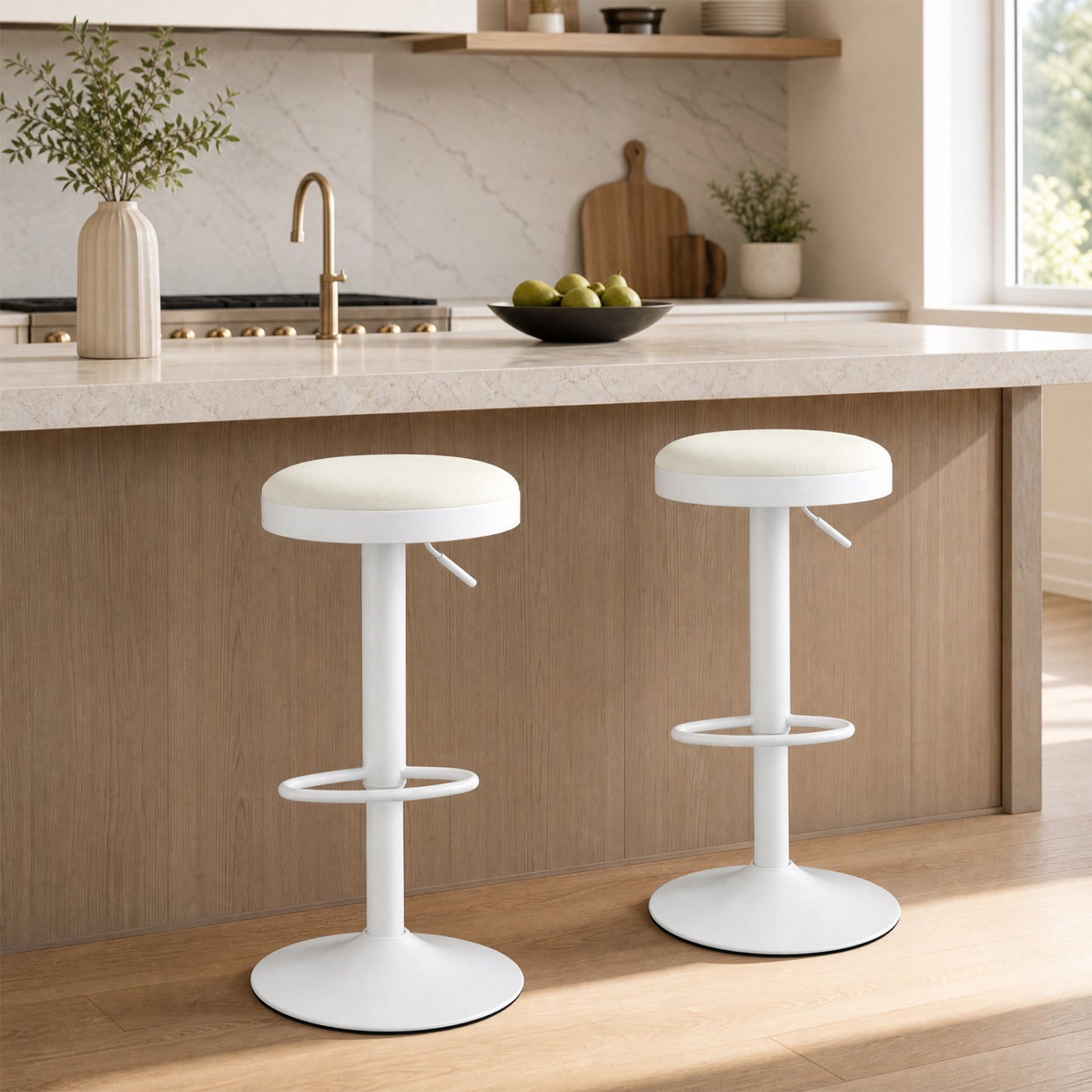 Set of 2 Kitchen Bar Stools with Height Adjustment Padded Seat and D-Shaped Footrest-Black