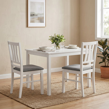 Set of 2 linen-style upholstered kitchen chairs with wood frames, white fabric, and modern design for dining rooms.