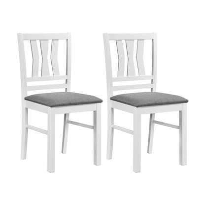 Set of 2 linen style upholstered kitchen dining chairs with wood frames in white, designed for stylish comfort.