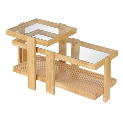 Set of 2 nesting coffee tables with natural rattan accents, stylish boho living room furniture by Wilsons Home Store