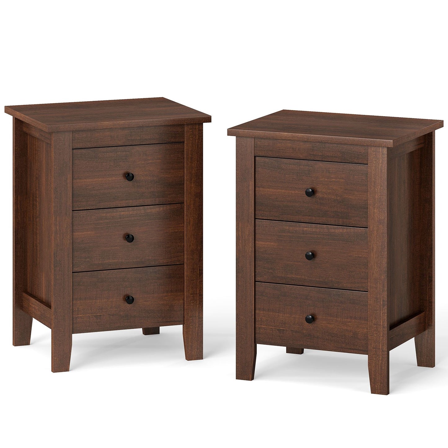 Set of 2 Nightstand End Beside Table Drawers-Black