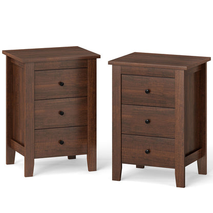 Set of 2 Nightstand End Beside Table Drawers-Black