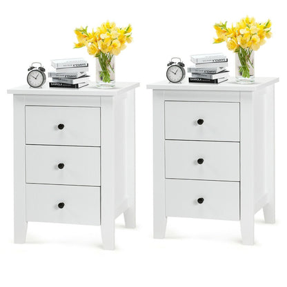 Set of 2 Nightstand End Beside Table Drawers-Black