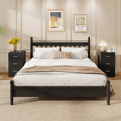 Set of 2 Nightstand with Charging Station End Table with 3 Storage Drawers Bedside Table for Bedroom-Black