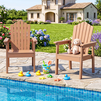 Set of 2 Outdoor Adirondack Chair with High Backrest Wide Armrests and Angled Seat for Deck-Brown