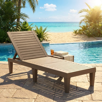 Set of 2 black outdoor chaise lounge chairs with 5-position adjustable backrests for patio relaxation.
