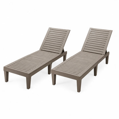 Set of 2 black outdoor chaise lounge chairs with 5-position adjustable backrests for patio relaxation and outdoor comfort.