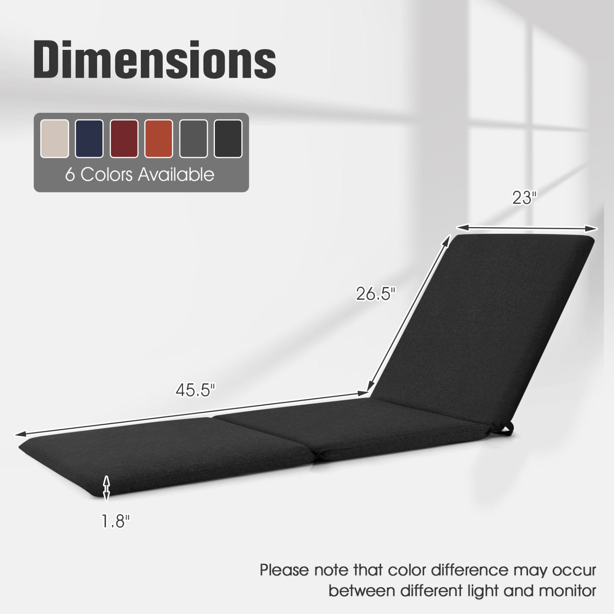 Set of 2 Outdoor Chaise Lounge Cushion Patio Folding Pad-Black