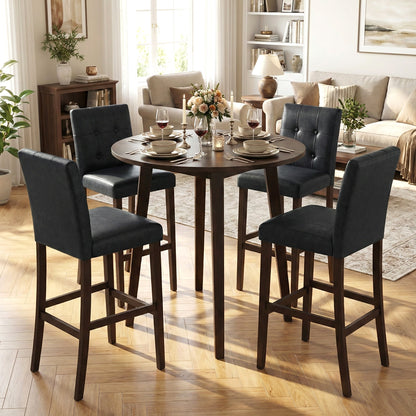 Set of 2 PVC Dining Leather Bar Stools with Solid Wood Legs-29 inches