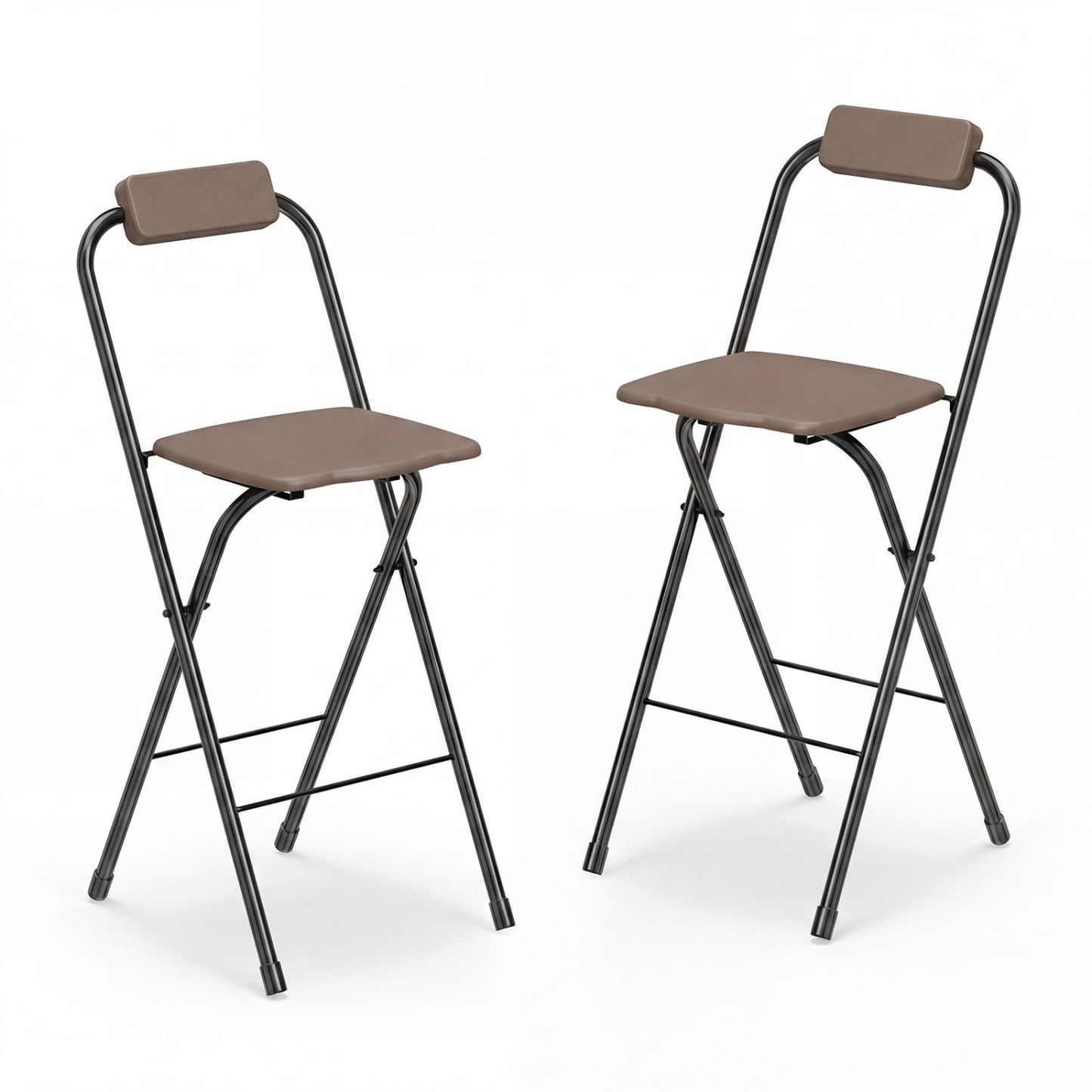 Set of 2 black portable bar height stools with ergonomic seats and footrests, designed for outdoor patio use.