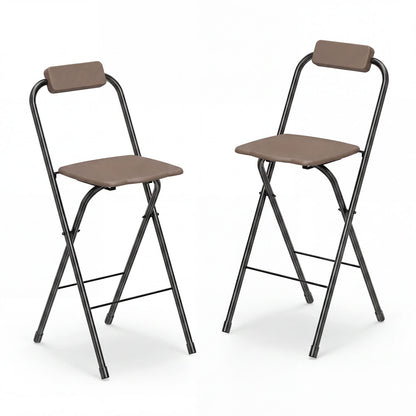 Set of 2 black portable bar height stools with ergonomic seats and footrests, designed for outdoor patio use.