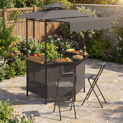 Set of 2 black portable outdoor bar height stools with ergonomic seats and footrests, ideal for patio or outdoor bar use.