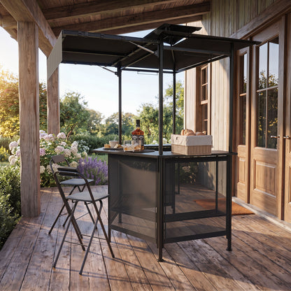 Set of 2 black portable bar height stools with ergonomic seats and footrests, ideal for outdoor patio bar furniture.